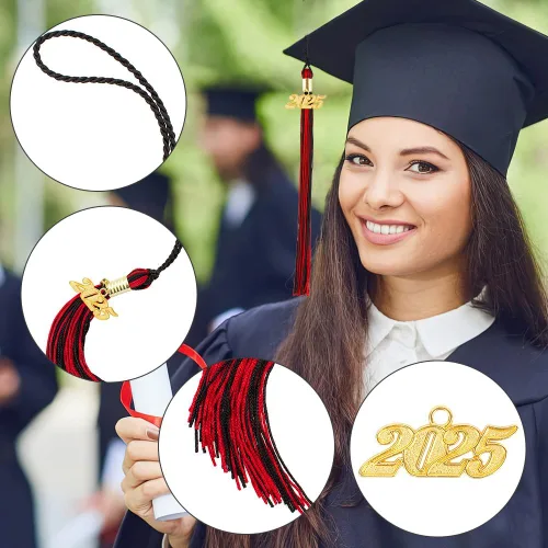 Miniatura 24 de Borla 2025, 1 unidad, borla de graduación para graduados 2025, borla 2025 con dijes de fecha dorada 2025 para fiestas de graduación, ceremonias