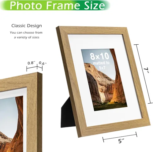 Miniatura 2 de FrameWorks Marcos de fotos clásicos de madera de 8 x 10 a 5 x 7 con vidrio templado, roble dorado, paquete de 6 2-Roble dorado