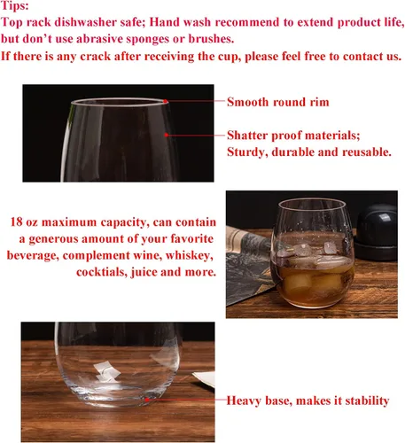 Miniatura 3 de KOXIN-KARLU Vasos de vino clásicos de acrílico sin tallo, de 18 onzas, vaso de plástico irrompible, juego de 6 vasos transparentes