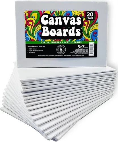 Hippie Crafter Paquete de 20 lienzos de pintura para pintura, paneles de lienzo de arte en blanco de 5 x 7 pulgadas, tableros de lienzo planos para