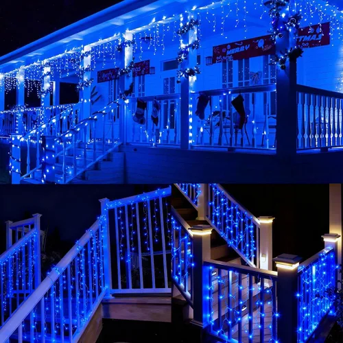Miniatura 4 de Luces solares de Navidad de 320 LED, luces de cortina impermeables para decoraciones navideñas al aire libre, 29.5 pies, 60 gotas, 8 modos, luces