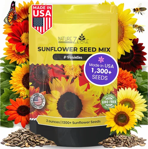 NatureZ Edge 1300+ Semillas de Girasol Paquete de Variedad de Jardín, Semillas de Girasol a Granel para Plantar Flores, Obtén Más Semillas de