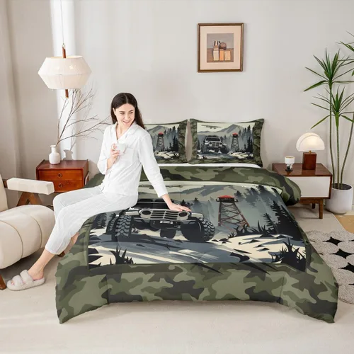 Miniatura 9 de Homewish Juego de ropa de cama con diseño de camping para niños, adolescentes y hombres, tamaño Queen, con temática de aventura en la jungla