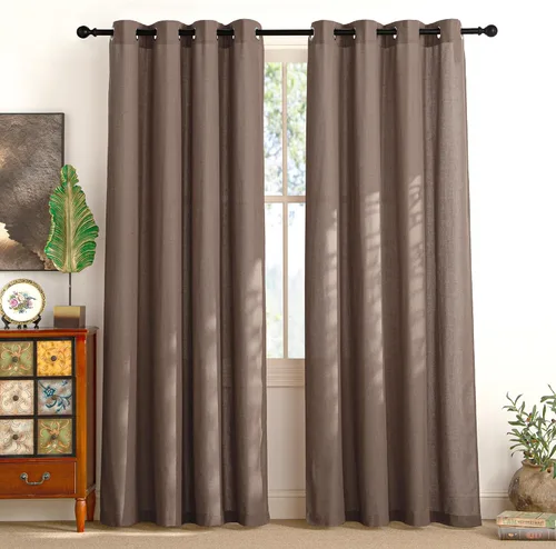 Miniatura 124 de NICETOWN Cortinas de lino natural con textura de lino para dormitorio, mezcla de lino rústica con ojales en la parte superior, semitransparentes