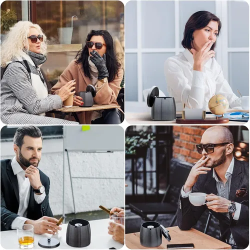 Miniatura 7 de Yangbaga XL cenicero al aire libre con tapa para cigarrillos, ceniceros de acero inoxidable irrompible sin humo, ceniceros a prueba de viento