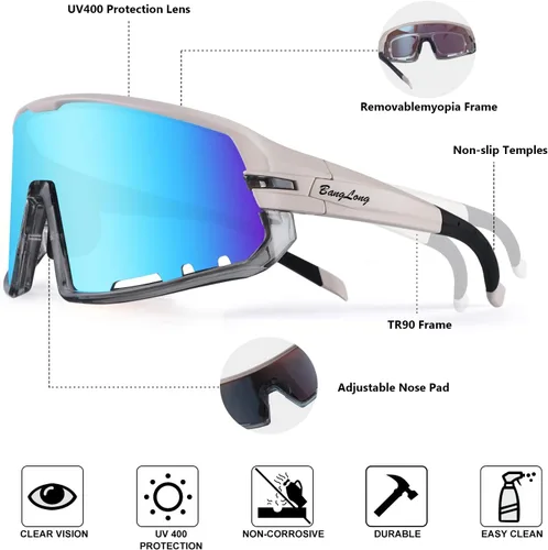 Miniatura 5 de BangLong Gafas de sol deportivas para ciclismo, protección UV400, para pesca, conducción, correr, béisbol, para hombres y mujeres
