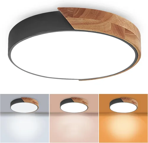 Miniatura 10 de Lámpara de techo de montaje empotrado, lámpara LED de techo de 12 pulgadas, blanco mate con madera, 4500 K/24 W (equivalente a 150 W), no regulable