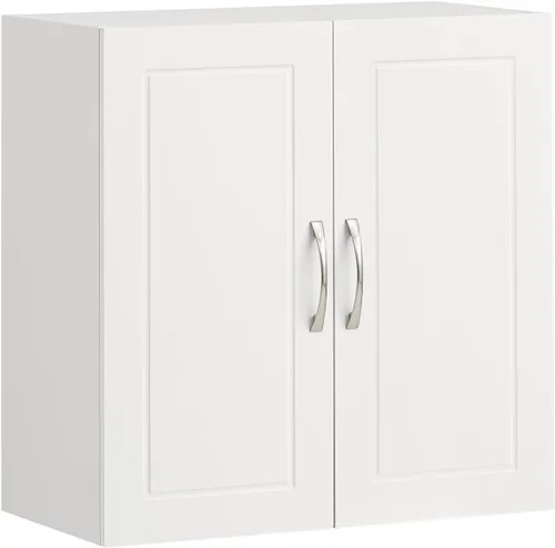 Miniatura 9 de SoBuy Armario de pared para lavandería, botiquín para baño, cocina, garaje, armario de almacenamiento de pared de 3 puertas con estante ajustable