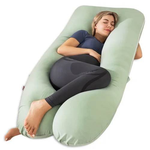 Miniatura 21 de Meiz - Almohada de embarazo, almohadas refrescantes de embarazo para dormir, almohada de embarazo de cuerpo completo con funda reversible de jersey