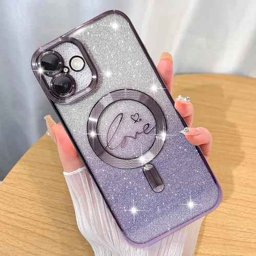 Miniatura 68 de ZIYE Funda Magnética Diseñada para iPhone 11 Funda con Purpurina Plateado de Lujo Corazón de Amor Compatible con MagSafe Funda Transparente