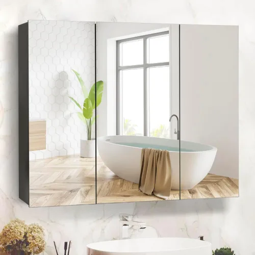 Miniatura 8 de Movo Botiquín de medicina negro de 40 x 28 pulgadas, espejo de baño, sin marco, gran montaje en pared, con 3 puertas, estantes movibles