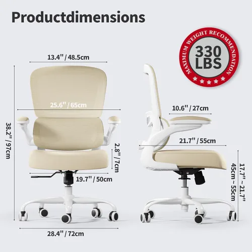 Miniatura 2 de TRALT Silla de Oficina Ergonómica para Escritorio, Sillas de Escritorio de Oficina de Malla para el Hogar con Capacidad de 330 LBS con Ruedas, Beige