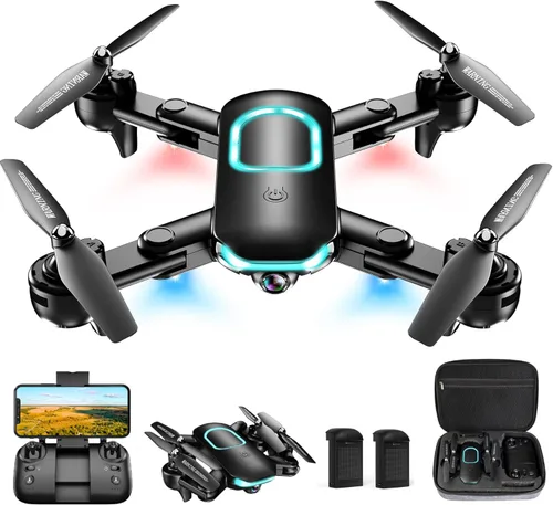 Dron con cámara 1080P, dron plegable para principiantes con luz, altitud de retención mejorada, selfie por gesto, vuelo de puntos de referencia,