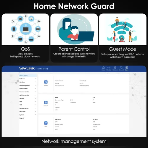 Miniatura 6 de WAVLINK Router AX6000 WiFi 6 Mesh con puerto 2.5G, router de Internet inalámbrico Gigabit de 6.0 Gbps, cobertura de 1,700 pies cuadrados, 8 antenas