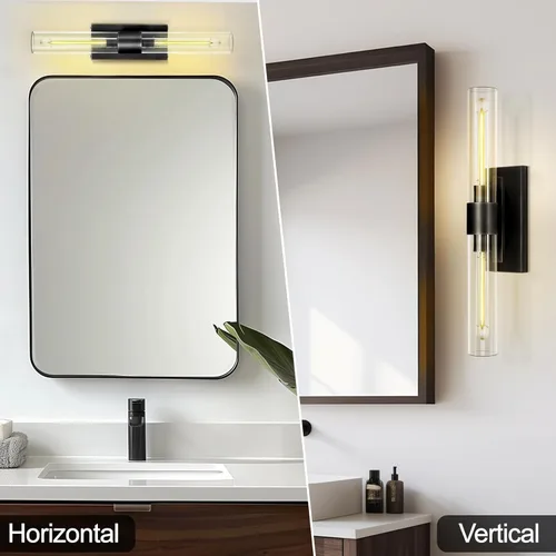 Miniatura 4 de Apliques de Pared Negros, 22.8" Apliques de Baño, Iluminación de Pared con Apliques de 2 Luces, Juego de Dos Apliques de Pared de Bronce, Luces