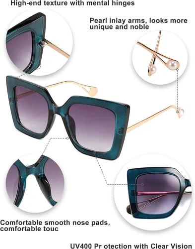 Miniatura 5 de Feisedy - Lentes de sol de gran tamaño cuadrados a la moda con incrustación de perlas en las patillas ojo de gato para mujer B2625