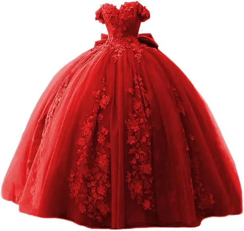 TRHTX Vestidos de quinceañera con cuentas de encaje, vestido de baile con hombros descubiertos, vestidos de graduación 2022 Sweet 15 16 para mujer