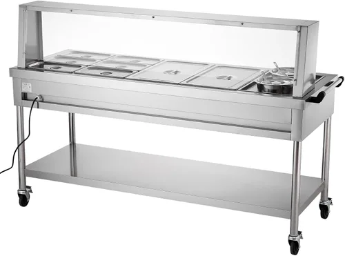 Miniatura 11 de VEVOR Calentador de alimentos comercial, mesa de vapor eléctrica de 8 bandejas + 2 ollas, calentador de alimentos profesional de 1800W para buffet