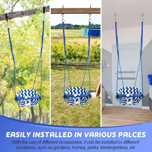 Miniatura 6 de Columpio para niños pequeños – Cómodo columpio para bebés al aire libre e interior, asiento de columpio para niños para patio trasero, arnés de Azul