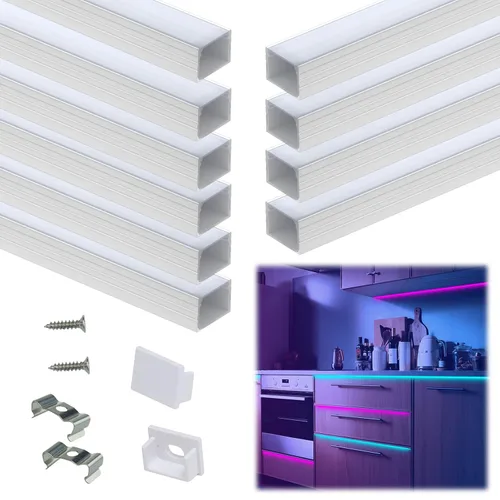 Muzata Paquete de 10 canales LED de aluminio plateado con cubierta blanca lechosa U103 WW 1M de tamaño grande de 3.3 pies/3.3 ft