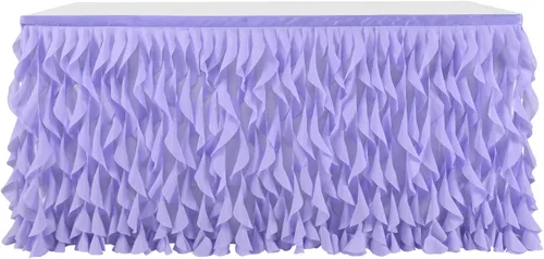 Miniatura 10 de Leegleri - Falda de mesa de tul con volantes de sauce rizado de 6 pies para mesas rectangulares o redondas, falda de mesa tutú azul océano bajo