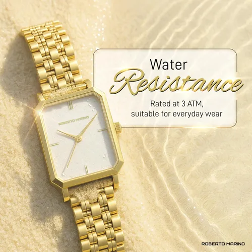 Miniatura 3 de Roberto Marino RM1982 Reloj de Lujo para Mujer Rectangular en Oro Movimiento de Cuarzo Japonés, Diseño Vintage de Acero Inoxidable, Esfera