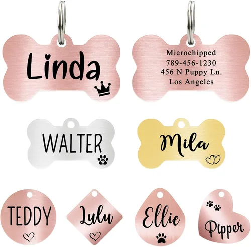 Miniatura 15 de Ultra Joys - Etiqueta personalizada de identificación para mascotas para perros, etiqueta de identificación de hueso de acero inoxidable cepillado