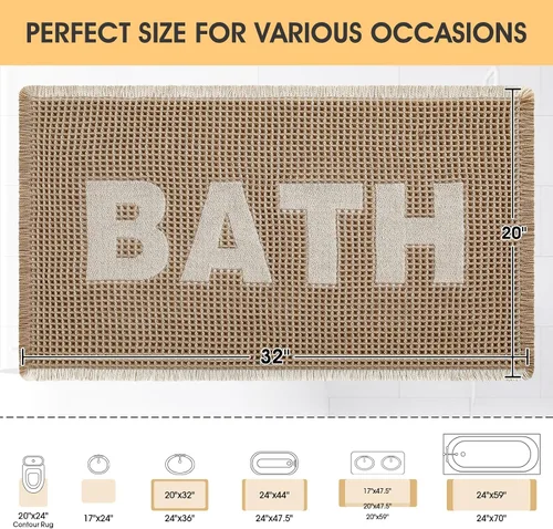 Miniatura 2 de Tapete de baño con diseño de gofre, moderno, bohemio, absorbente, antideslizante, ultrasuave, lavable a máquina, con letra de baño, dormitorio