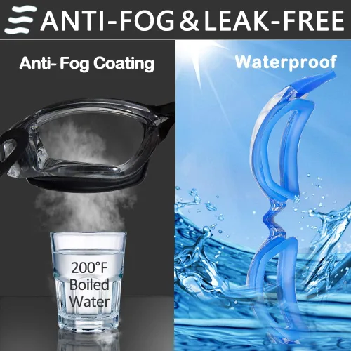 Miniatura 3 de EverSport Gafas de Natación Paquete de 2 Gafas de Natación Antivaho para Adultos, Hombres, Mujeres, Jóvenes y Niños Cristal azul y negro