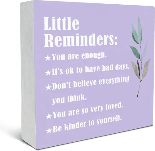 Miniatura 9 de SRADMO Inspirational Wood Box Sign Desk Decor, Inspirational Desk Decor, Little Reminders Motivational Positive Theme Wooden Block Box Sign