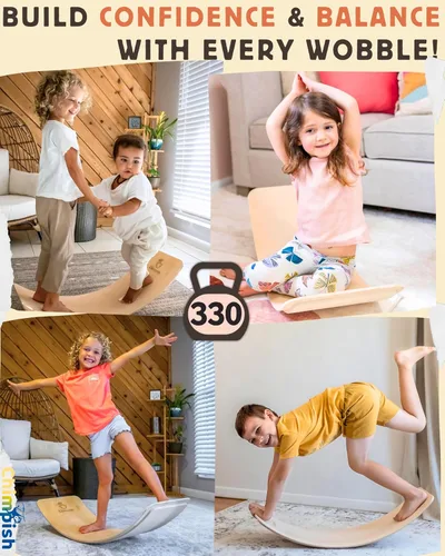 Miniatura 6 de Tabla de equilibrio de madera – Tabla de balanceo segura para los dedos de 37 pulgadas para niños pequeños, tabla de equilibrio de madera para niños