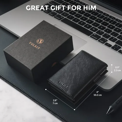 Miniatura 21 de VULKIT Cartera con tarjetero para hombre, con cierre magnético, bloqueo RFID, billetera de cuero triple, marino, Moderno