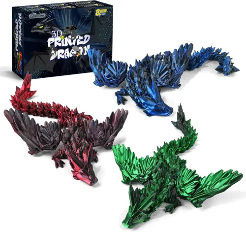 Miniatura 13 de Juego de 12 dragones impresos en 3D, cesta de Pascua, regalos para niños y niños, dragones flexibles articulados de 4.4 a 6 pulgadas, decoración