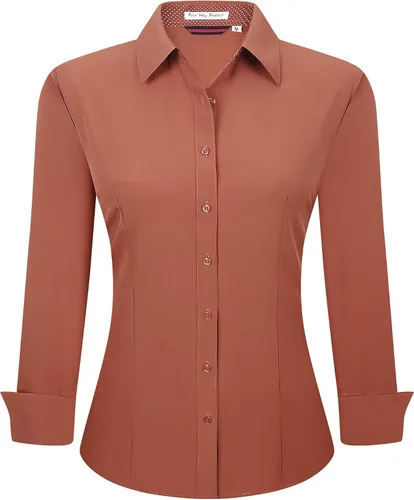 Miniatura 38 de Alex Vando Camisas de vestir para mujer, sin arrugas, ajuste regular, manga larga, elástica, camisa de trabajo