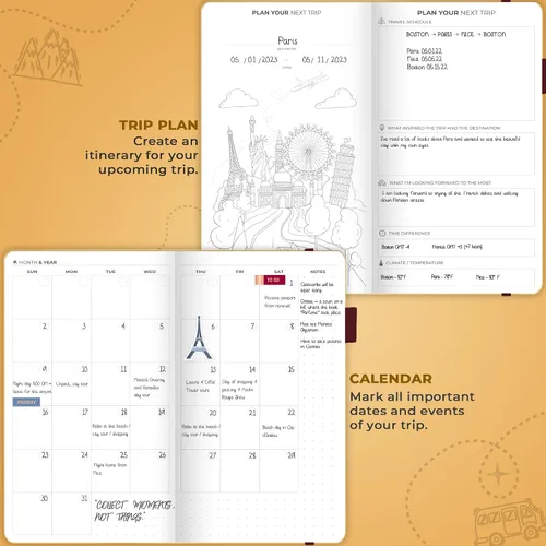 Miniatura 3 de Clever Fox Bolsillo para diario de viaje, organizador de itinerarios de vacaciones y viajes por carretera, diario de memoria de viaje, cuaderno