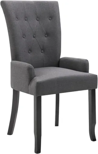 Miniatura 3 de Silla de comedor de tela gris oscuro con reposabrazos, marco de madera de roble, silla de acento moderna para cocina, comedor, muebles de granja