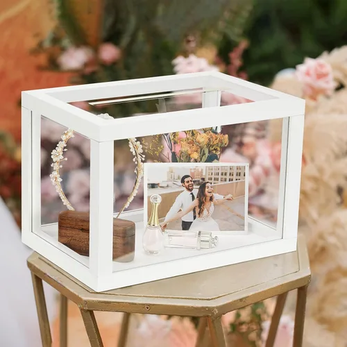 Miniatura 5 de AW BRIDAL Caja de tarjetas de boda de acrílico para recepción, 10.5 x 7 x 7 pulgadas, caja de regalo de vidrio transparente para cumpleaños, fiesta