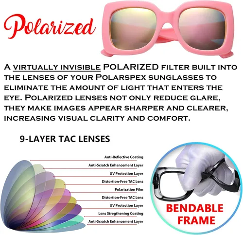 Miniatura 3 de PolarSpex Gafas de sol polarizadas cuadradas elásticas de gran tamaño para niñas, sin BPA