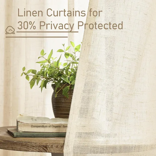 Miniatura 5 de LAMIT Cortinas de Lino Sintético de 63 Pulgadas de Largo para Dormitorio, con Lengüeta Trasera y Bolsillo para Varilla, Cortinas de Lino Beige