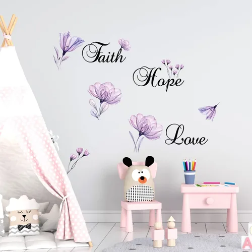 Miniatura 3 de Lchen Faith Hope Love - Adhesivo decorativo para pared, diseño de flores de lirio morado, decoración de fondo para el hogar, adhesivo de arte