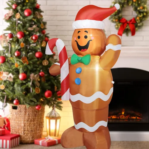 Miniatura 7 de Hombre de Jengibre Inflable de Navidad Iluminado para Interiores y Exteriores Decoración de Patio Navideña Inflable con Ventilador Integrado