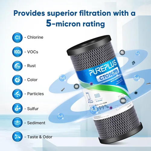 Miniatura 3 de Cartucho de repuesto para filtro de agua de carbón activado de cáscara de coco para toda la casa de 10" x 4.5" - Compatible con WFHDC8001, CB-BB-10