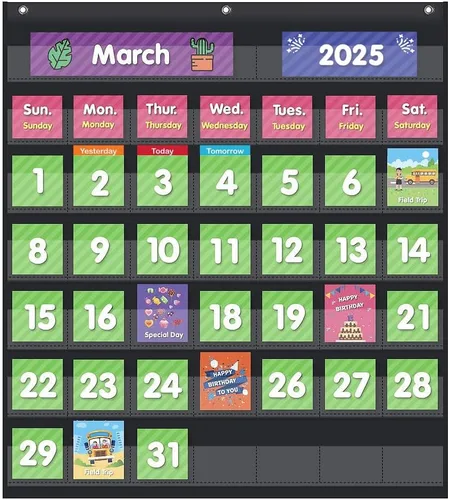 EAMAY - Calendario mensual de bolsillo para aula con 71 tarjetas para el aprendizaje de niños para el hogar, suministros para la educación en casa y