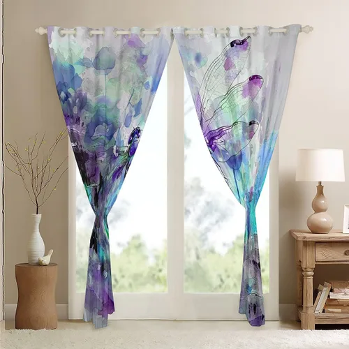 Miniatura 4 de jejeloiu Cortinas de oscurecimiento de libélula (2 paneles, 52 x 84 pulgadas), cortinas abstractas para dormitorio, sala de estar, arte moderno, 30%