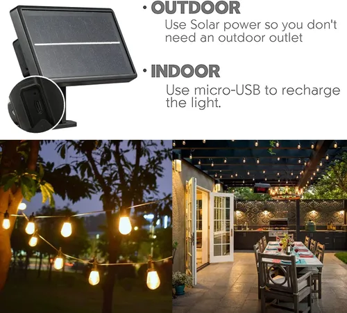 Miniatura 5 de SUNTHIN - Cadena de luces solares de 24 pies, luces solares recargables por USB para exteriores con bombillas LED impermeables e inastillables