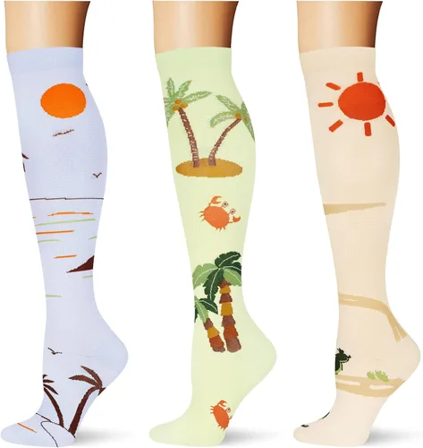 Miniatura 27 de (3 pares) Calcetines de compresión 20-30 mmHg, calcetines largos hasta la rodilla para mujeres y hombres, soporte atlético, para viajes y uso diario