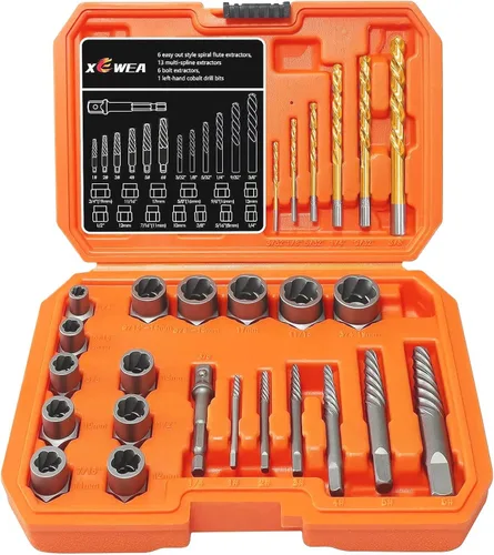 Miniatura 8 de XEWEA Juego de 26 extractores de tornillos y pernos con broca izquierda, con adaptador hexagonal, herramientas de impacto fácil de salir, removedor