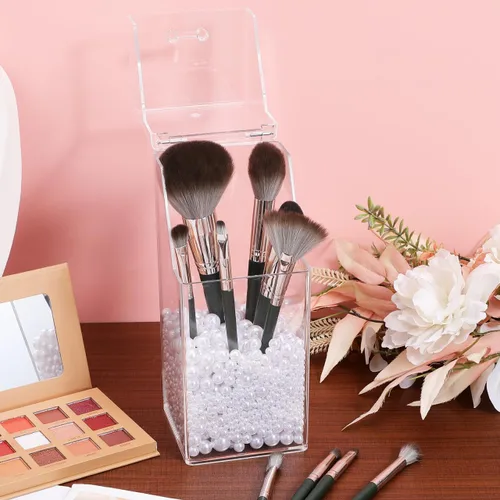 Miniatura 6 de DOITOOL Soporte acrílico para brochas de maquillaje con tapa, caja de almacenamiento transparente para bolígrafos, organizador de cosméticos sin
