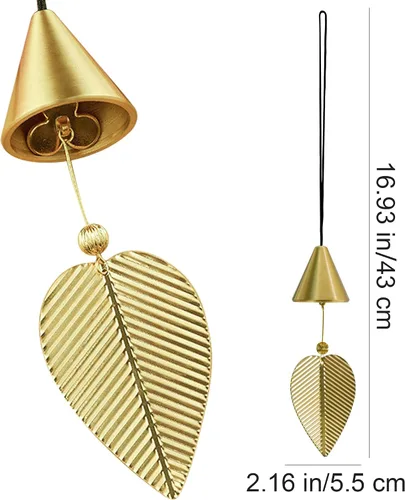 Miniatura 7 de Campana colgante de hoja dorada para buena suerte, campanilla de viento colgante, decoración del hogar, campana china de Feng Shui (forma de cono)