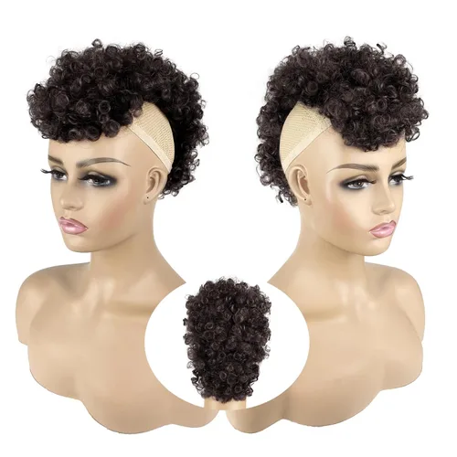 Miniatura 2 de UA Jerry Curls Mohawk - Cola de caballo sin cordón con flequillo, sintético, corto, afro, rizado, 6 clips BB (2#, negro natural)